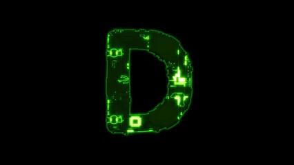 Poster - letter D - cybernetical matrix style green glitch font, isolated - loop video