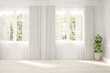 © AntonSh - White empty room with summer landscape in window. Scandinavian interior design. 3D illustration