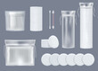 Cotton wool items. Hygiene cosmetics products for skin care ear swabs and soft pads decent vector realistic templates
