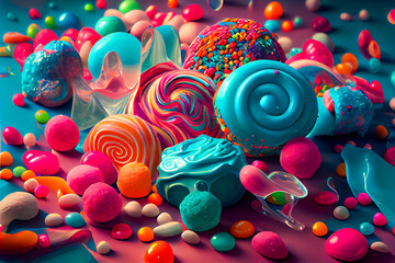 Mixed Candy Background.  Image created with Generative AI technology.