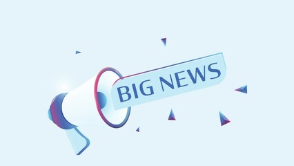 Poster - Big news text with 3d realistic megaphone animation. Megaphone sign banner for promo video. 4K animation