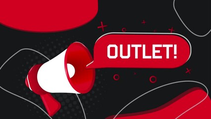 Poster - Outlet banner. Megaphone with speech bubble in flat style. 4K video animation