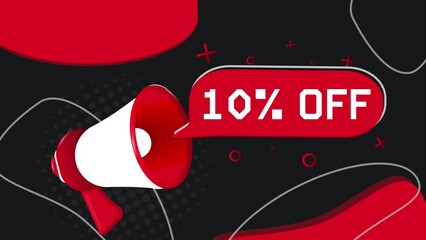 Aufkleber - 10 percent off banner. Megaphone with speech bubble in flat style. Sale concept. 4K video animation