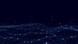 © estar 2020 - Futuristic moving wave. Digital background with moving glowing particles and lines. Big data visualization. Vector illustration.