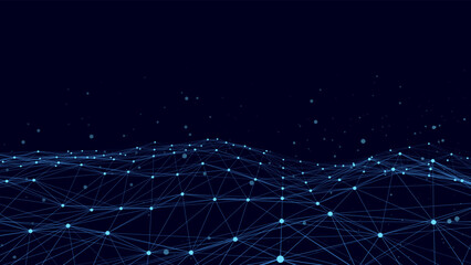 Poster - futuristic moving wave. digital background with moving glowing particles and lines. big data visuali