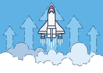 Poster - Flight of the shuttle as a symbol of successful startup launch. Vector illustration.