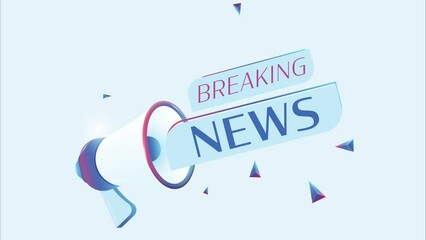 Poster - Breaking news text with 3d realistic megaphone animation. Megaphone sign banner for promo video. 4K animation