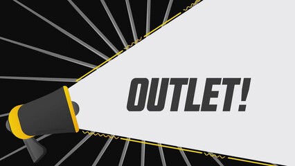 Aufkleber - Outlet. Megaphone in promotion banner. Advertising, marketing speech. 4K video animation