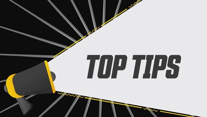Fototapete - Top tips. Megaphone in promotion banner. Advertising, marketing speech. 4K video animation