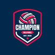 Volleyball championship logo, emblem, icons, designs templates with volleyball ball and shield
