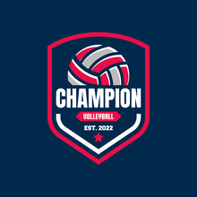 Volleyball Championship Logo, Emblem, Icons, Designs Templates With Volleyball Ball And Shield
