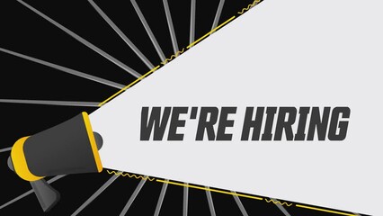 Leinwandbilder - We're hiring. Megaphone in promotion banner. Advertising, marketing speech. 4K video animation