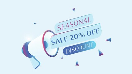 Aufkleber - Seasonal sale 20 percent off text with 3d realistic megaphone animation. Megaphone sign banner for promo video. Discount concept. 4K animation