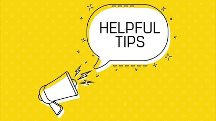 Fototapete - Helpful tips. Megaphone and yellow speech bubble with quote. Blog management. Concept poster for social networks, advertising, banner. Flat design. 4K animation