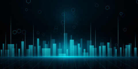 Poster - Creative glowing wide digital city background. Future and technology, landing page concept. 3D Rendering.