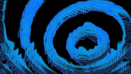 Poster - Abstract fluctuating rings on a black background. Design. Colorful circles under waving water surface.