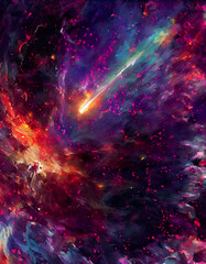 Wall Mural - colorful background mit elements and motion, purple, orange, pink, lights, illustration, generative 