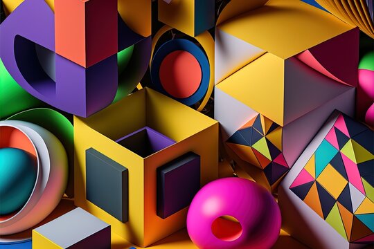 A pile of colorful geometric shapes on a table.