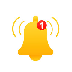 Poster - The bell icon notifies. Gold bell with red message button. Vector illustration