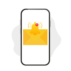 Poster - An email and a golden ring on the phone. New incoming message, sending a letter. Sending and receiving electronic messages. A call with a red notification button. Vector illustration