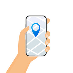 Map on phone my location with map navigation app on flat touch screen. Vector illustration