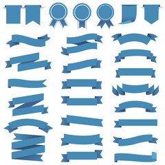 Wall Mural - Blue Retro Paper White Ribbons Set White Background