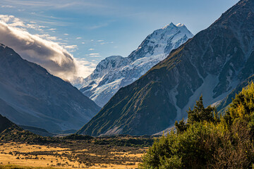 Wall Mural - The clouds rolling over the the hills to the left of Mt Cook at Aoraki Mt Cook National Park