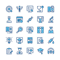 Fototapete - Medical education line icons. Blue color. Vector line icons set