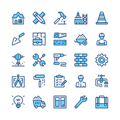 Poster - construction line icons. blue color. vector line icons set