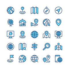Poster - navigation line icons. blue color. vector line icons set