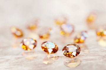 Poster - Round diamond topaz Gem placed on glossy background soft focus 3d rendering