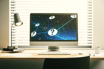 Aufkleber - Modern computer monitor with question mark hologram. Sociology and psychology concept. 3D Rendering