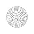 3D sphere wireframe. Orbit model, spherical shape, gridded ball. Earth globe figure with longitude and latitude, parallel and meridian lines isolated on white background