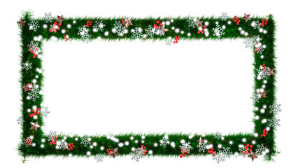 Wall Mural - Beautiful christmas wreath with sparkling　illumination in the shape of rectangle with snowflake and shiny stars and red berries on transparent background (RGBA 3D Rendering PNG)