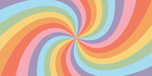 Retro Rainbow Spiral Background Illustration. Trendy Swirl Colorful Texture In Vintage Y2k Style. Psychedelic Hippie Pattern, Hypnosis Twirl Poster.