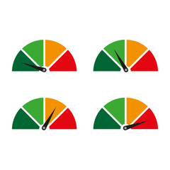 speedometers are different. Speed dial indicator. Speedometer with different indications. Vector illustration. Stock image.