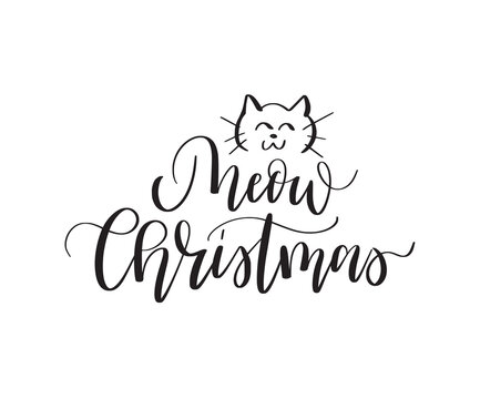 Meow Christmas cute cat doodle greetings card