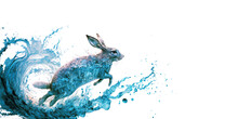 2023 Chinese New Year And Spring Festival, Year Of The Rabbit Banner And Greeting Card Template With Water Rabbit, Blue And White Wallpaper, Abstract Oriental Background, Generative AI
