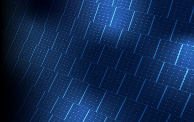 repetitive walls of solar cell panels make perspective background. blue clean energy and technology.