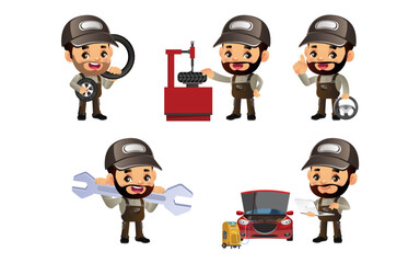 Wall Mural - Set of engineer with different poses