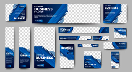 abstract banner design web template set, horizontal header web banner. modern gradient blue cover he