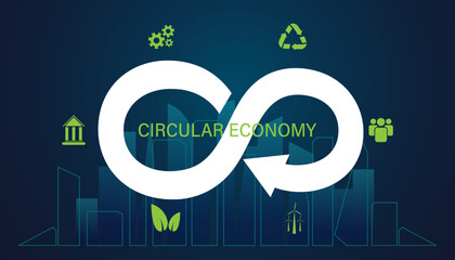 Abstract Circular Economy Symbols and Icons Environment Recycle Clean Energy Government Environmental Protection Smart city background, circular economy concept Circulating the use of natural resource