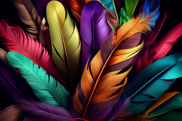 Close up of bright colorful feathers background illustration