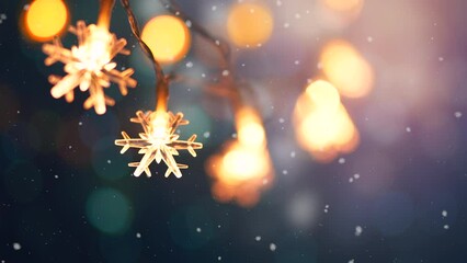 Wall Mural - christmas snowflakes lights with falling snow, snowflakes, winter and new year holidays. copy space.