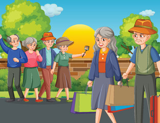 Canvas Print - Outdoor park with senior people
