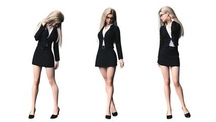 Wall Mural - 3d illustration. Beautiful business woman standing in different poses wearing office formal outfit.