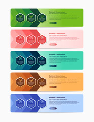 Poster - collection of vector colorful text box. multicolored arrow in rectangle colors gradient. hexagon space for icon. abstract modern element banner design template