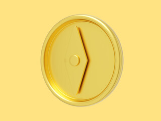 Poster - Compass gold metal, navigation, direction finding. 3D rendering. Icon on yellow background.
