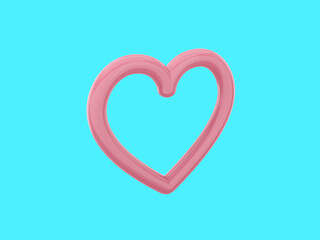 Poster - Toy heart. Pink mono color. Symbol of love. On a solid blue background. View left side. 3d rendering.