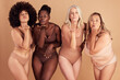 © David L/peopleimages.com - Women, body and different shape group blowing a kiss in studio for lingerie, beauty and diversity wearing underwear. Portrait of female friends together for body positivity, inclusion and self love